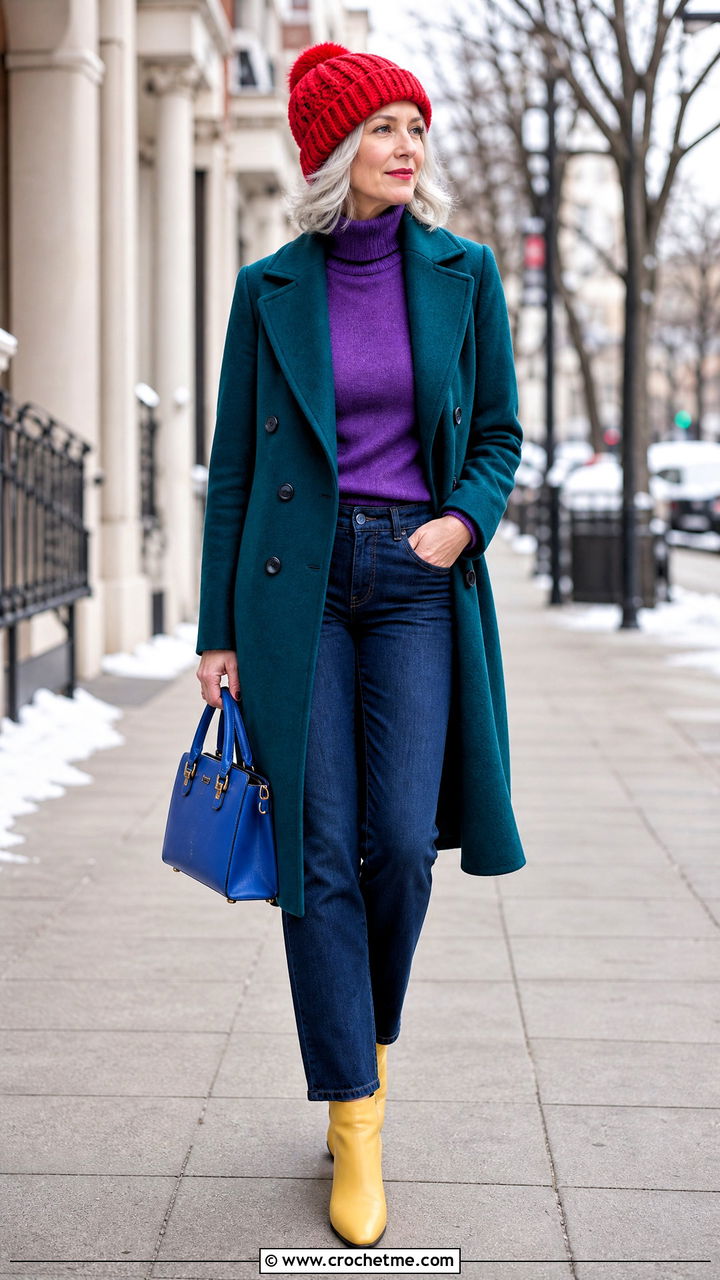 Crochet Beanie With Long Coat And Dark Jeans - 35 crochet beanie outfit ideas