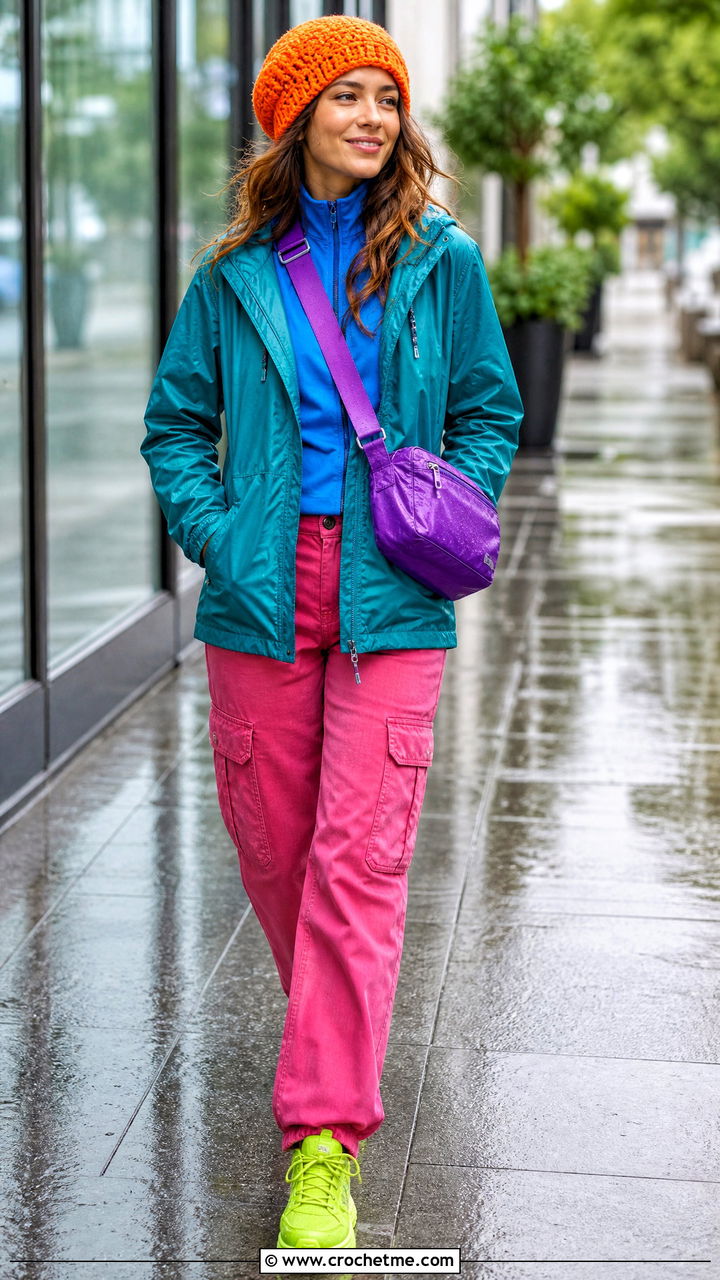 Crochet Beanie With Rain Jacket And Cargo Jeans - 35 crochet beanie outfit ideas