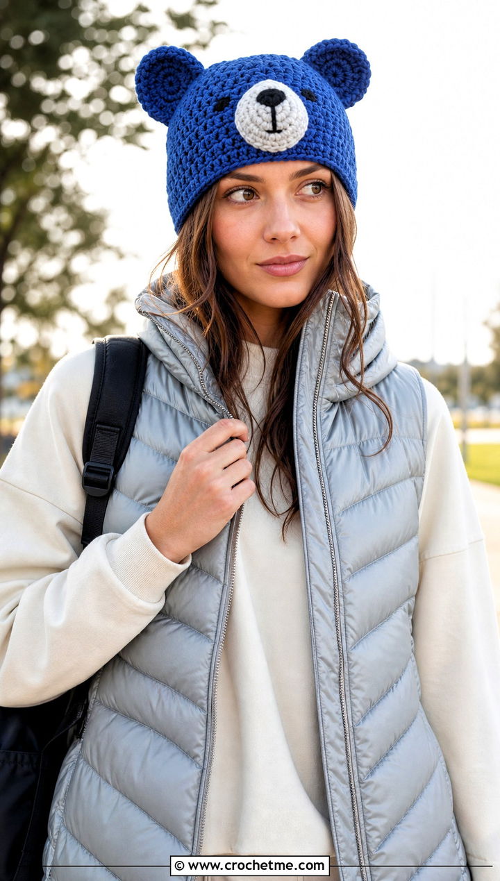 Crochet Bear Amigurumi Hat With Puffer Vest - 30 crochet amigurumi hat outfit ideas