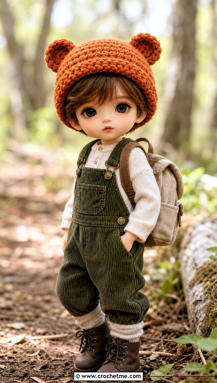 Crochet Bear Ear Hat With Corduroy Overalls And Henley Top - 35 crochet hat for doll outfit ideas
