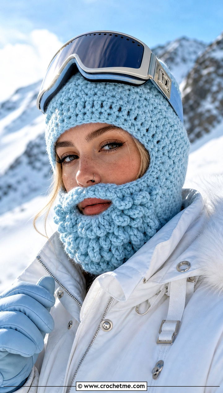 Crochet Beard Balaclava With Ski Jacket - 15 Crochet Hat With Beard outfit ideas
