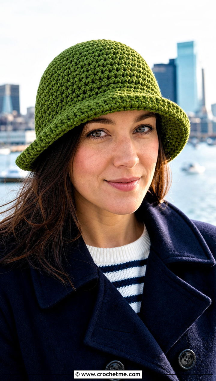 Crochet Bell Hat With Pea Coat - 30 aesthetic crochet hat ideas