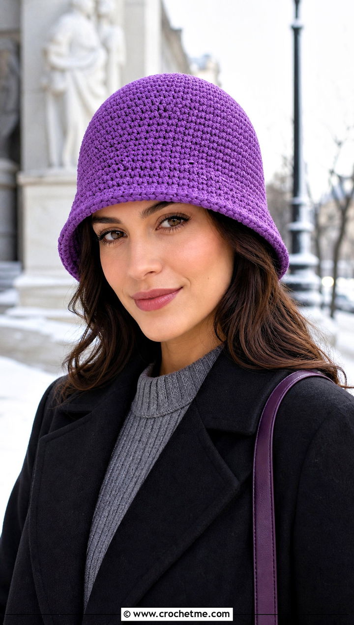 Crochet Bell Hat With Sweater Dress - 25 Easy Crochet Hats With Brim outfit ideas