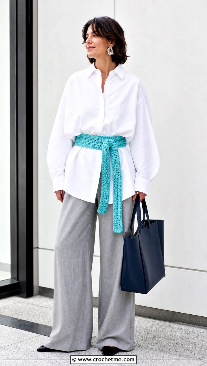 Crochet Belt With Oversized Shirt And Trousers - 25 Small Crochet Projects Clothes and outfit ideas