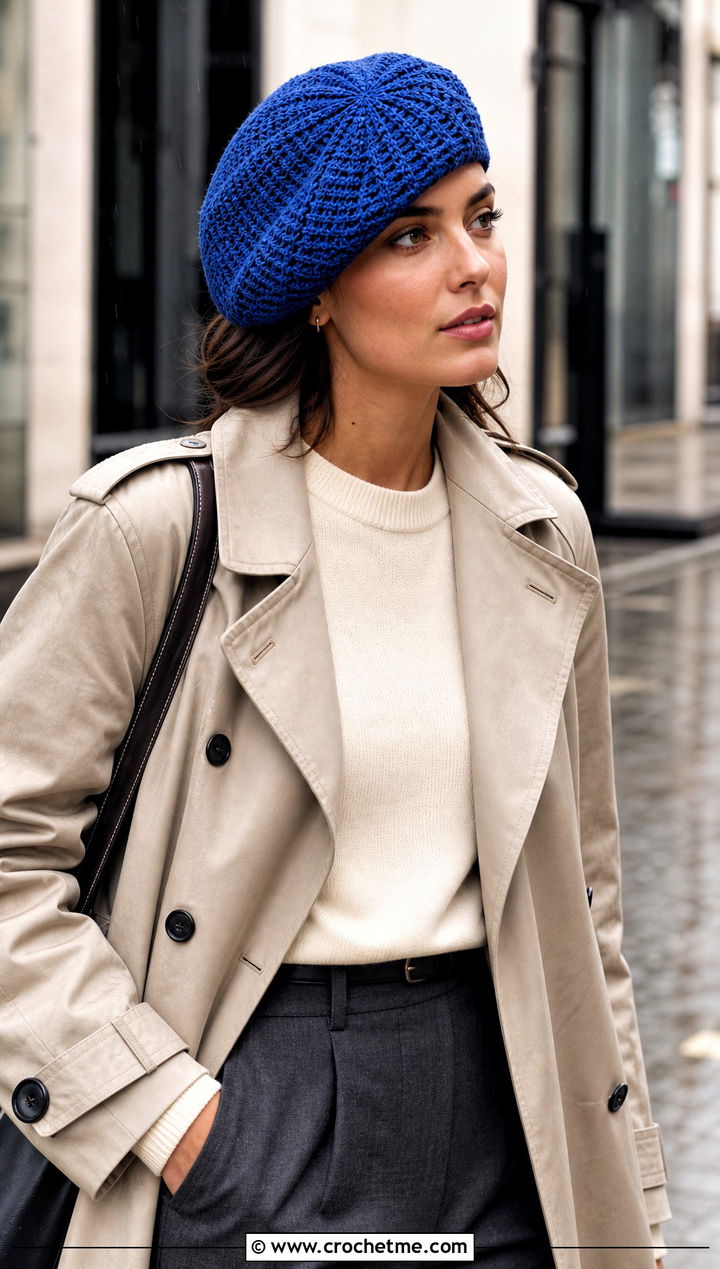 Crochet Beret With A Trench Coat And Trousers - 20 1930s crochet hat outfit ideas