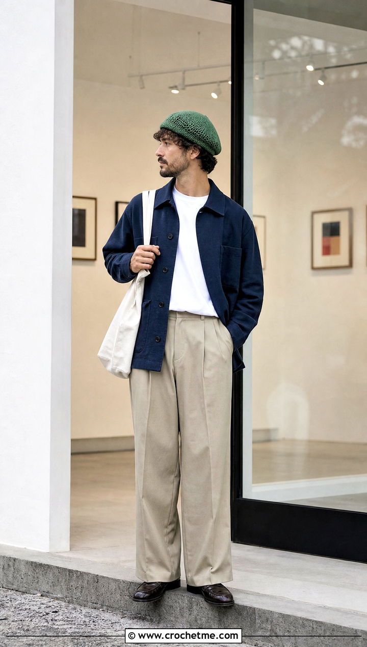 Crochet Beret With Artist Outfit - 35 crochet hats men outfit ideas