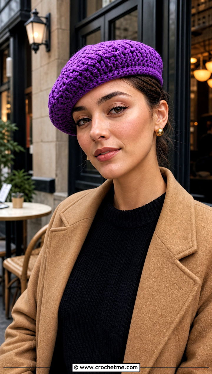 Crochet Beret With Blazer And Jeans Outfit - 20 Easy Crochet Womens Hat outfit ideas