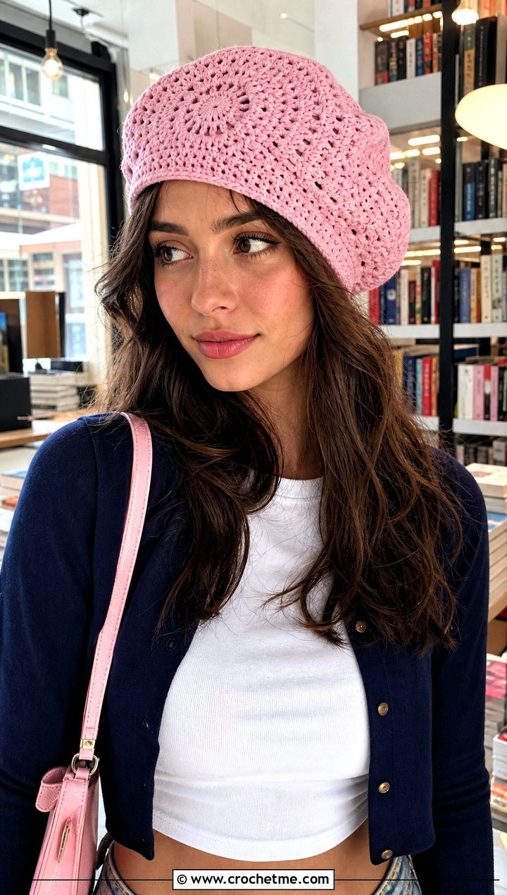 Crochet Beret With Cardigan And Mini Skirt - 15 Tiktok Crochet Hat outfit ideas