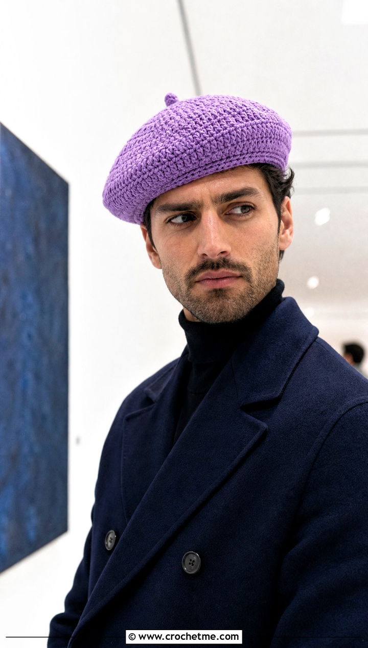 Crochet Beret With Double Breasted Coat - 25 mens winter crochet hats outfit ideas
