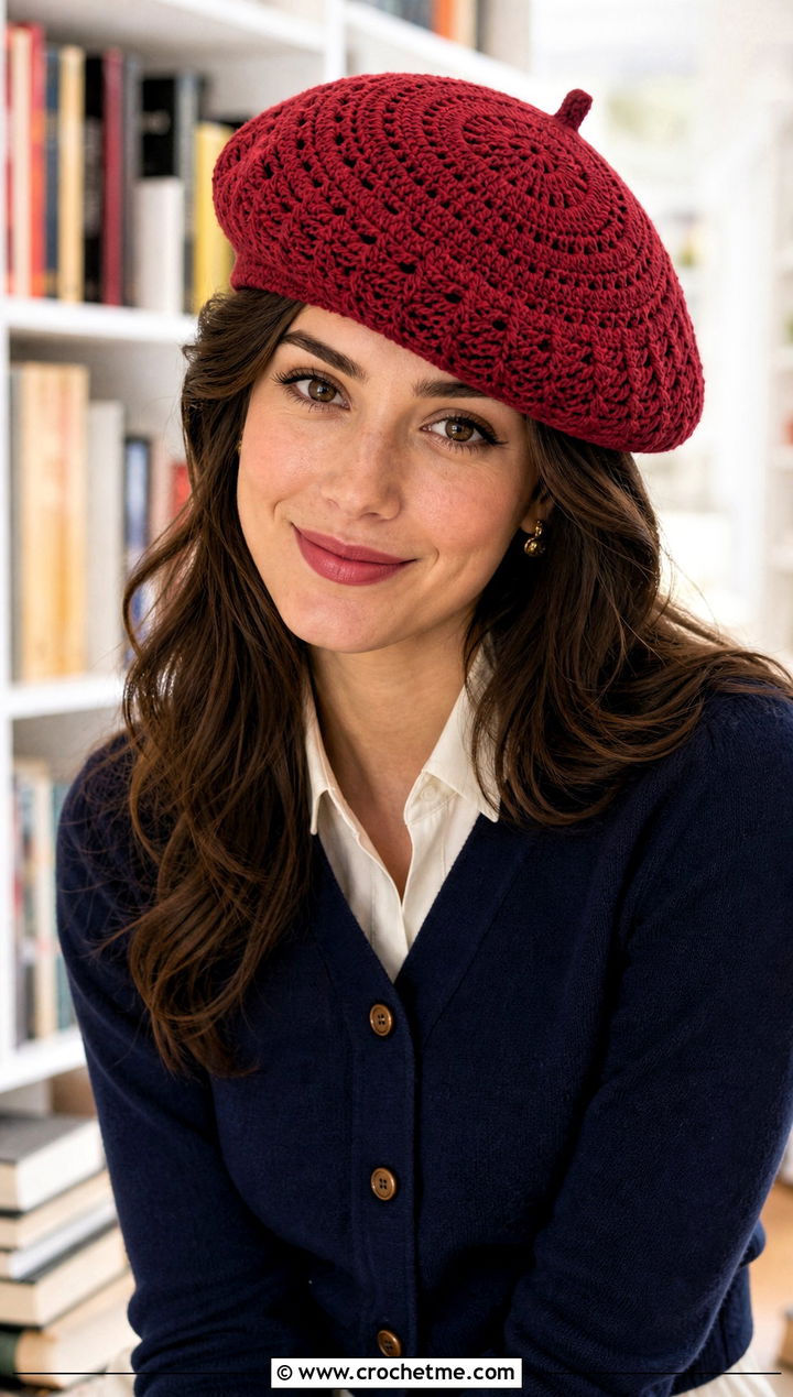 Crochet Beret With Pleated Skirt - 20 Fun Crochet Hat outfit ideas