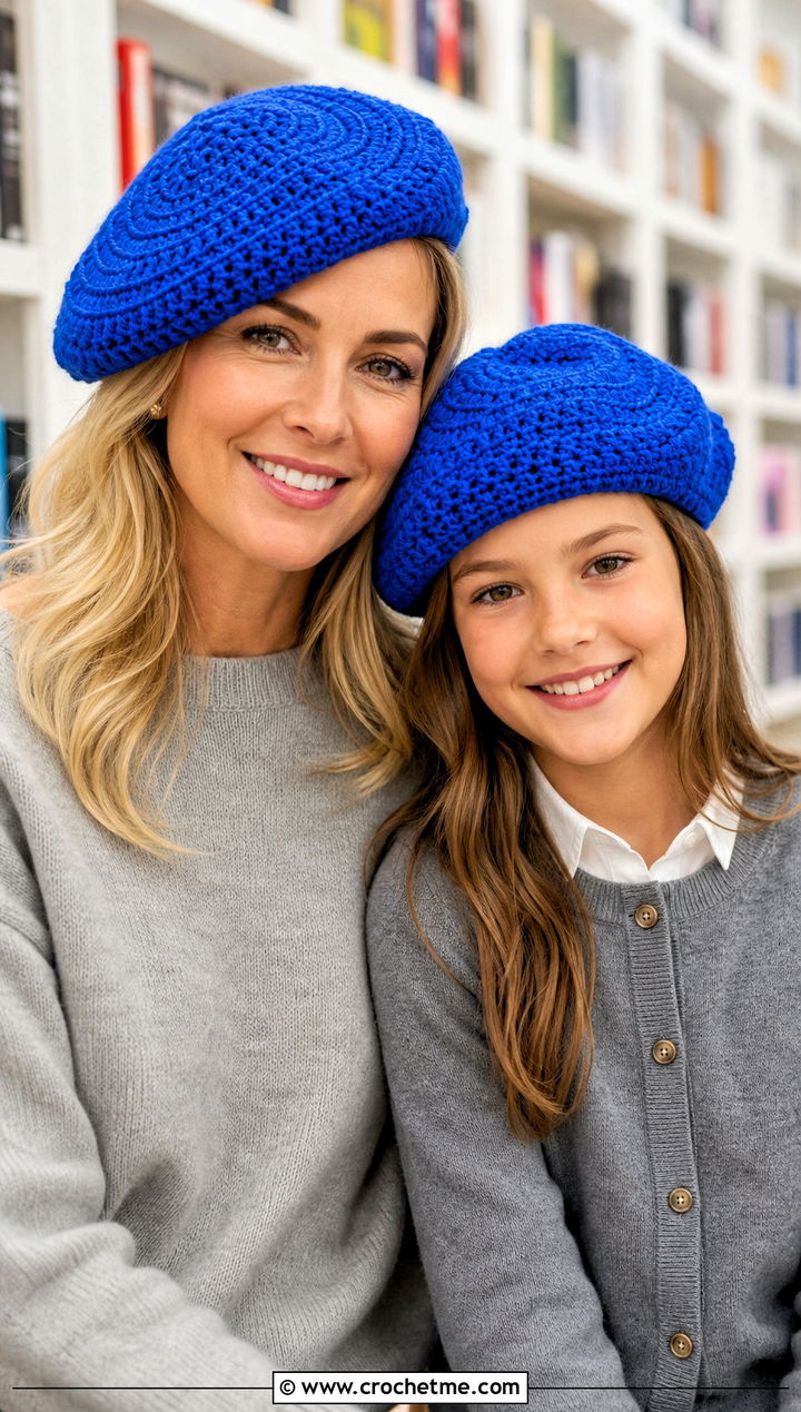 Crochet Berets With Sweaters And Pleated Skirts - 25 Mommy And Me Crochet Hats outfit ideas