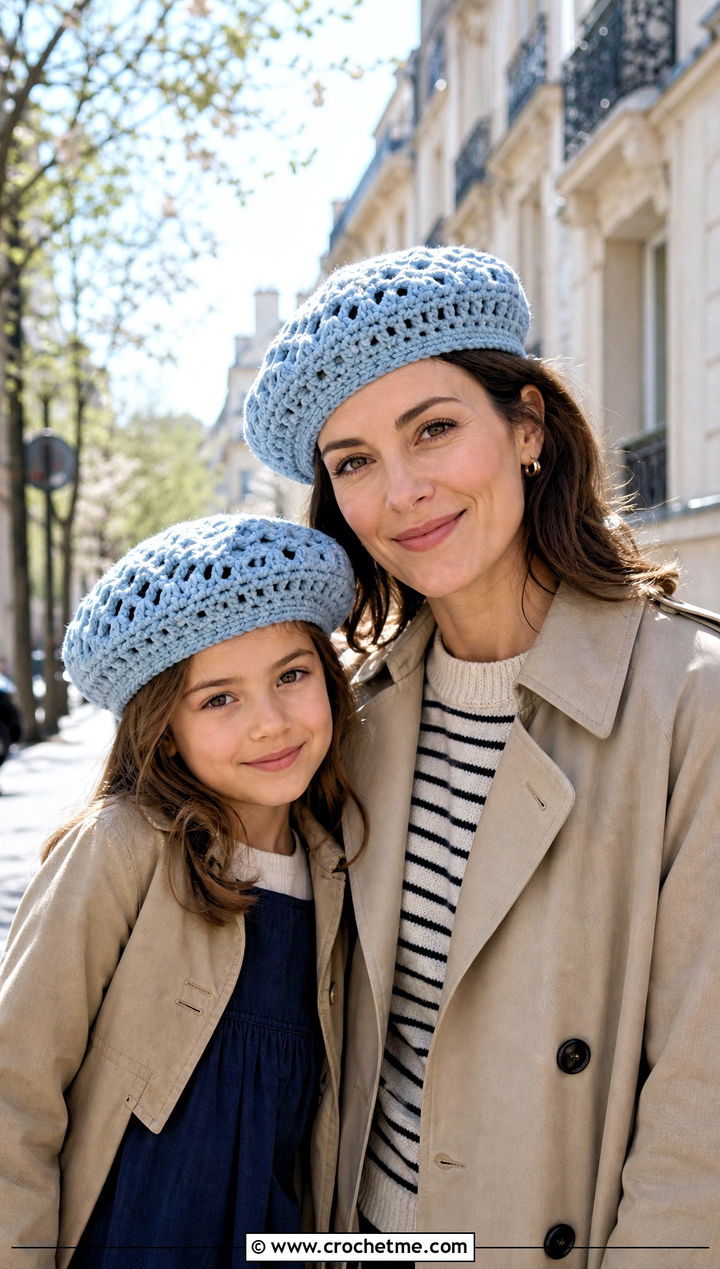 Crochet Berets With Trench Coats - 20 Mother Daughter Crochet Hats outfit ideas