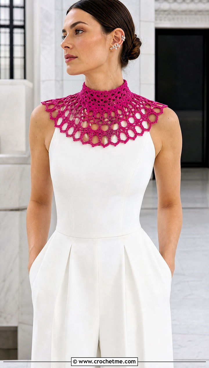 Crochet Bib Collar With Bridal Trouser Dress - 15 Crochet Collar For Wedding Dress outfit ideas