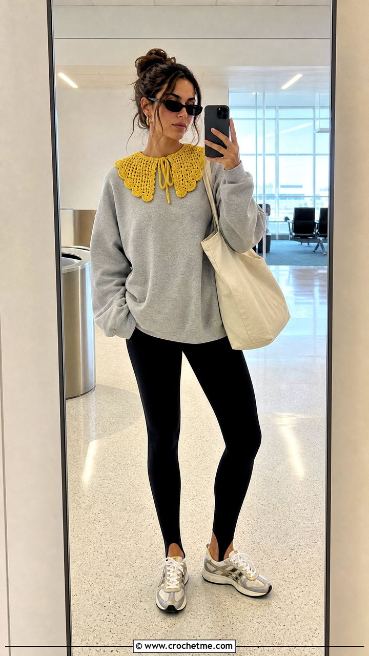 Crochet Bib Collar With Oversized Sweatshirt - 35 crochet collars outfit ideas