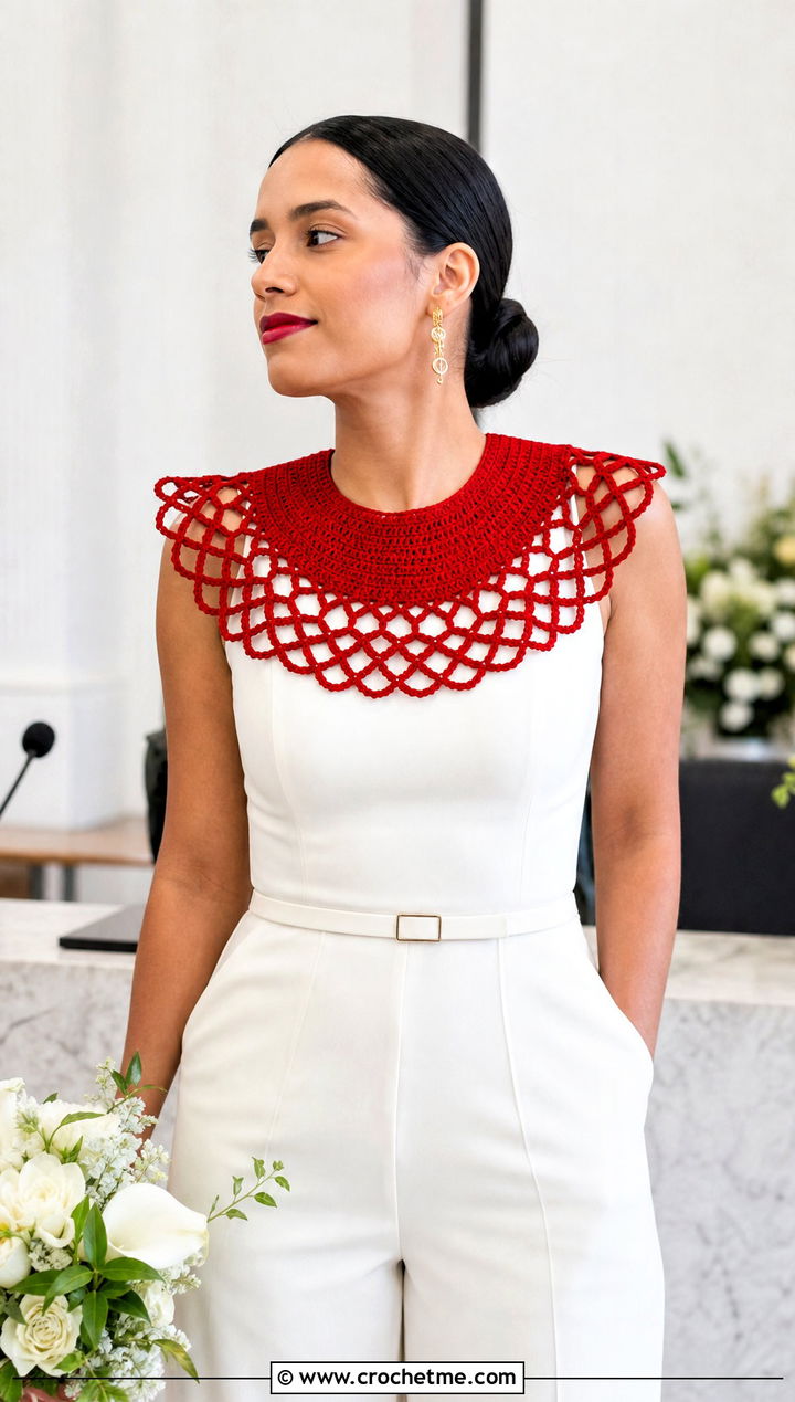 Crochet Bib Collar With Tailored Bridal Jumpsuit - 15 crochet collar for wedding dress diy outfit ideas