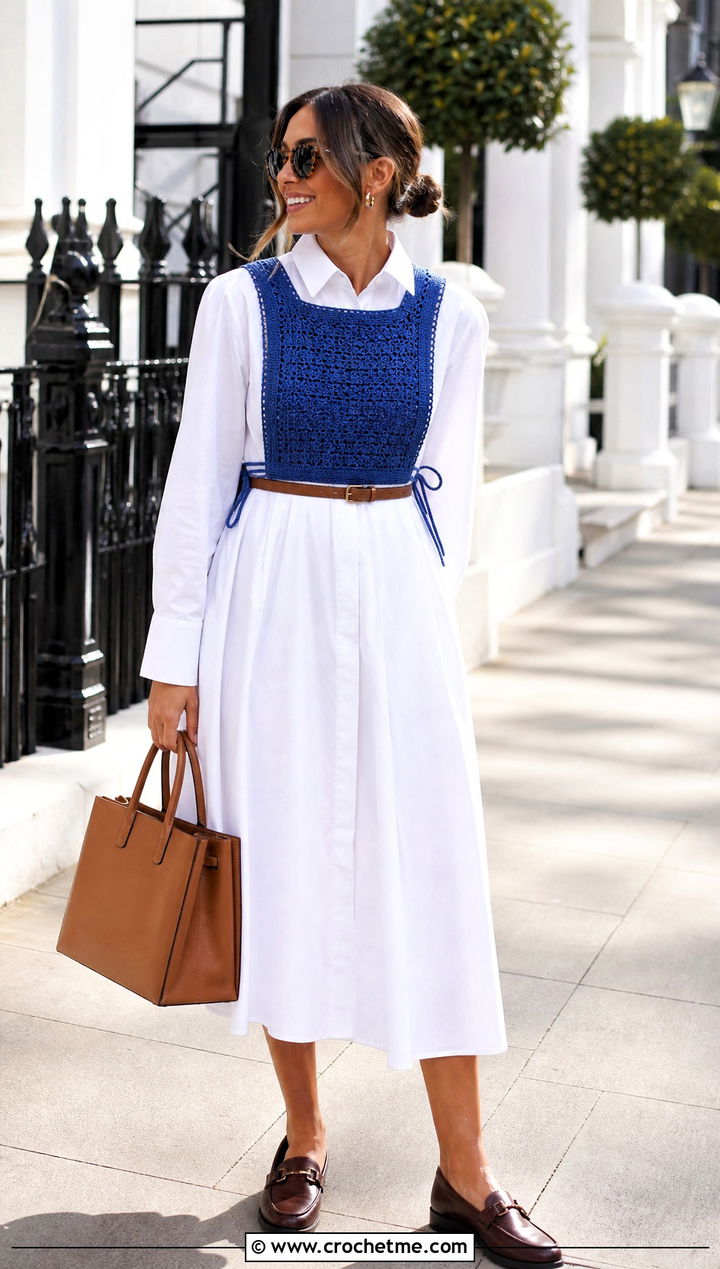 Crochet Bib Top With Shirt Dress - 35 crochet layering top outfit ideas