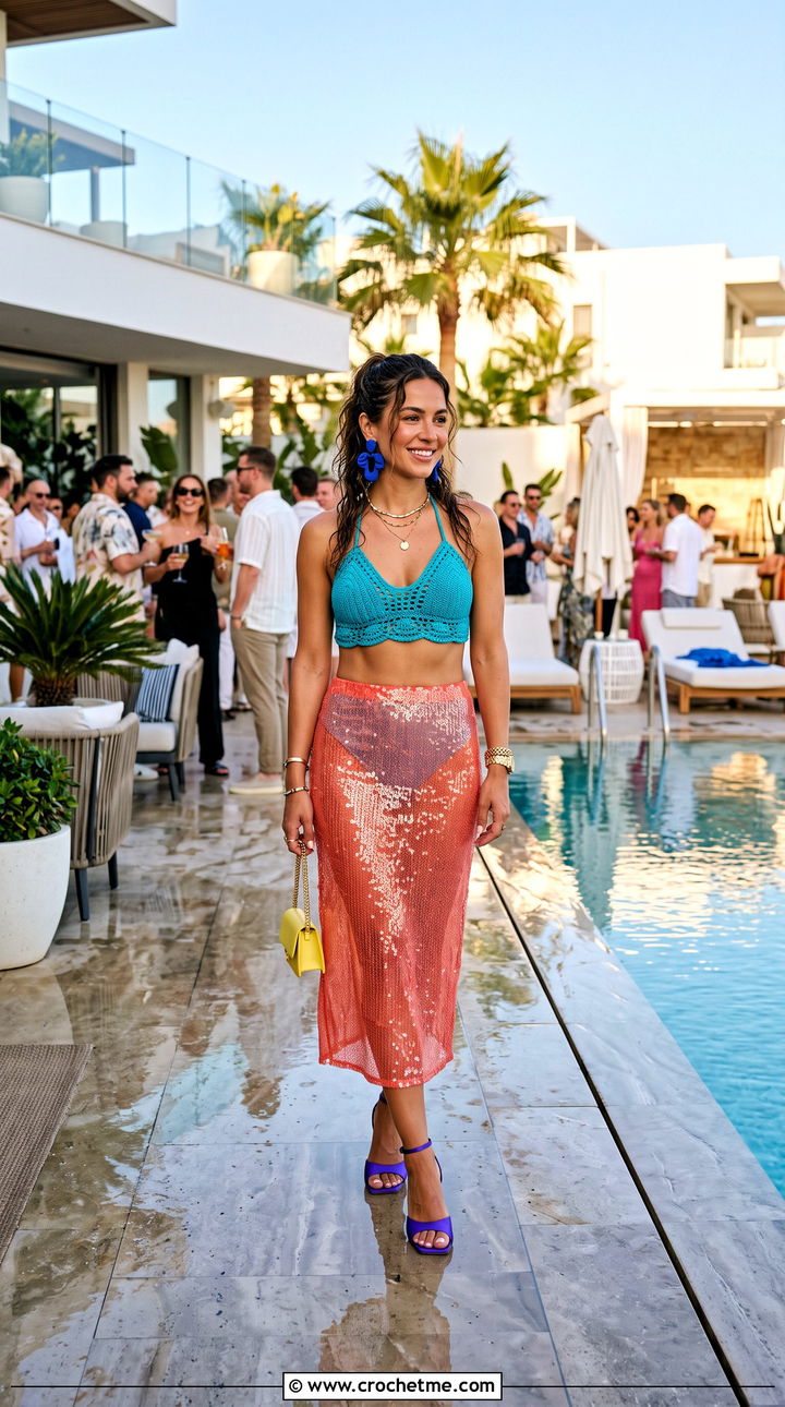 Crochet Bikini With A Sequin Skirt - 35 crochet bikini outfit ideas