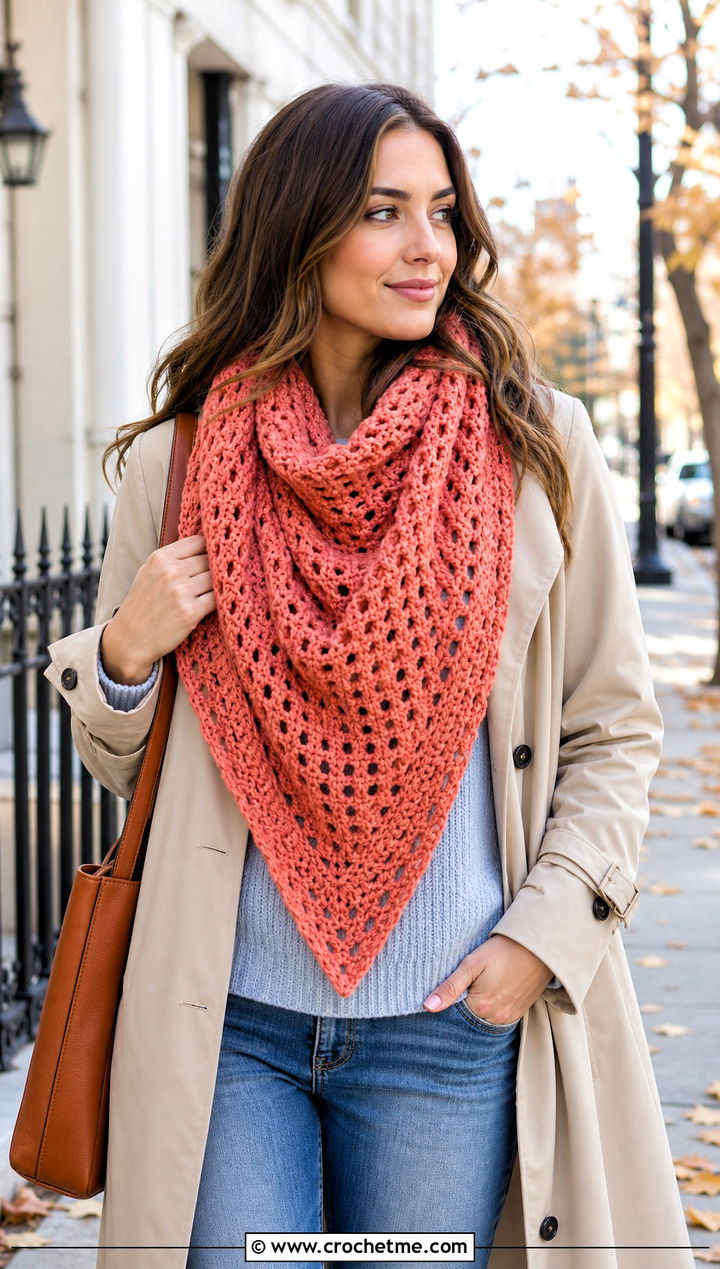 Crochet Blanket Scarf With Trench Coat And Riding Boots - 35 fun crochet scarf outfit ideas