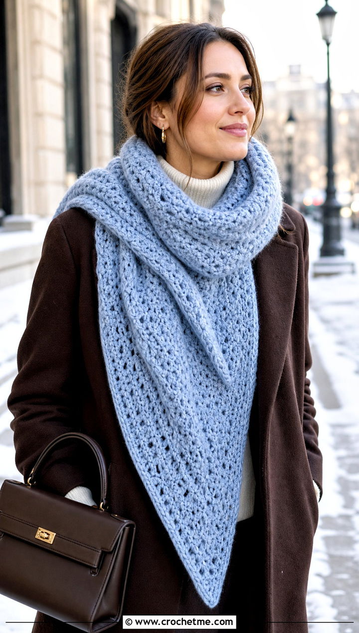 Crochet Blanket Scarf With Wool Coat - 25 Beautiful Crochet Scarf outfit ideas