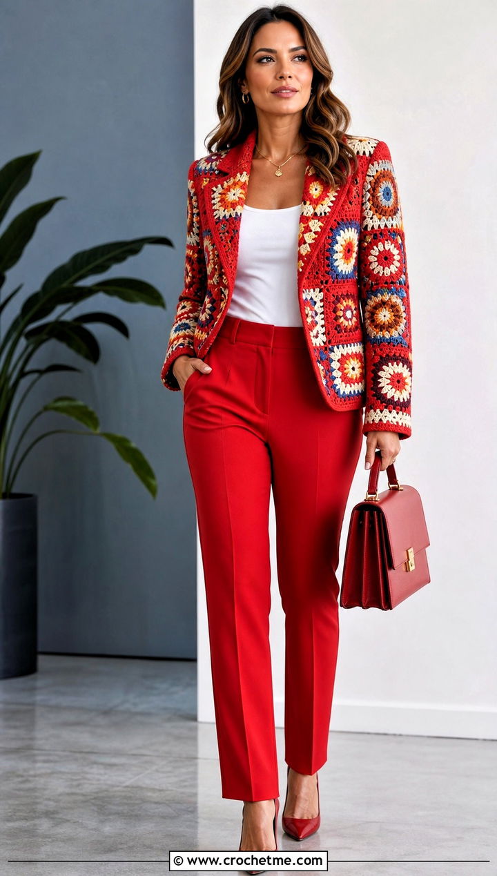 Crochet Blazer Jacket With Matching Trousers - 25 crochet clothes jacket outfit ideas