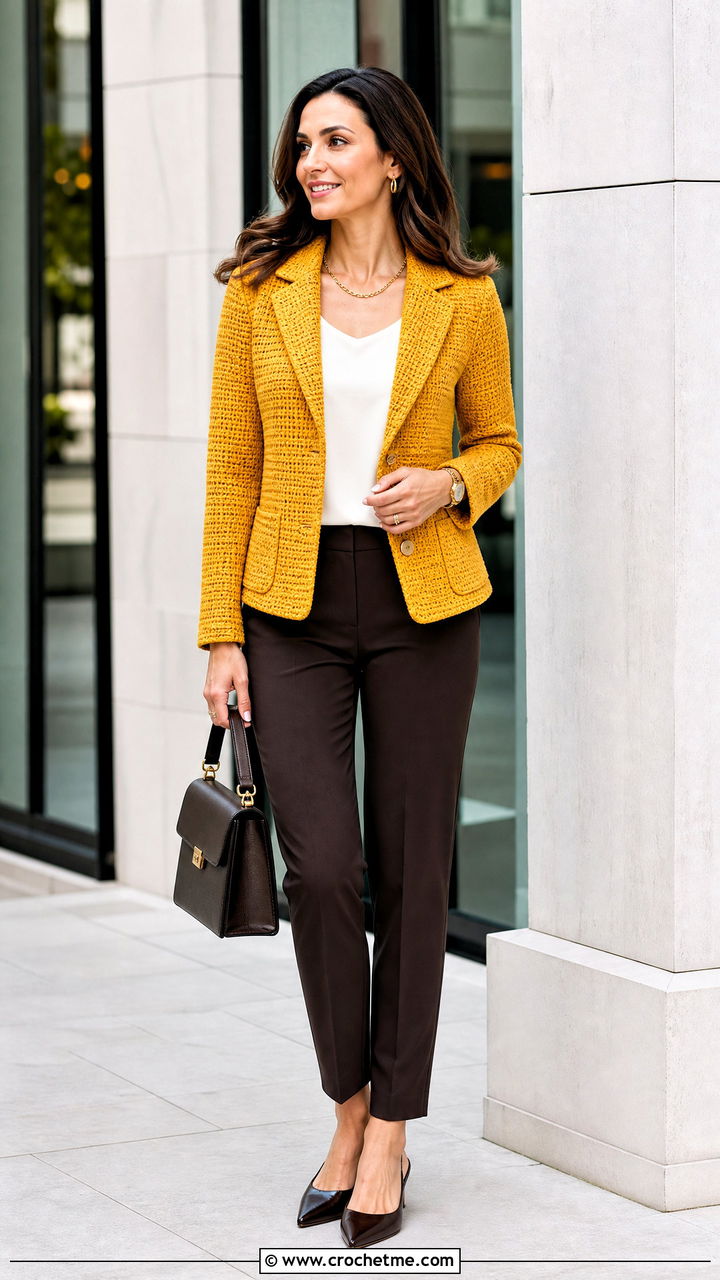 Crochet Blazer With Ankle Pants and Kitten Heels - 35 crochet clothes ideas