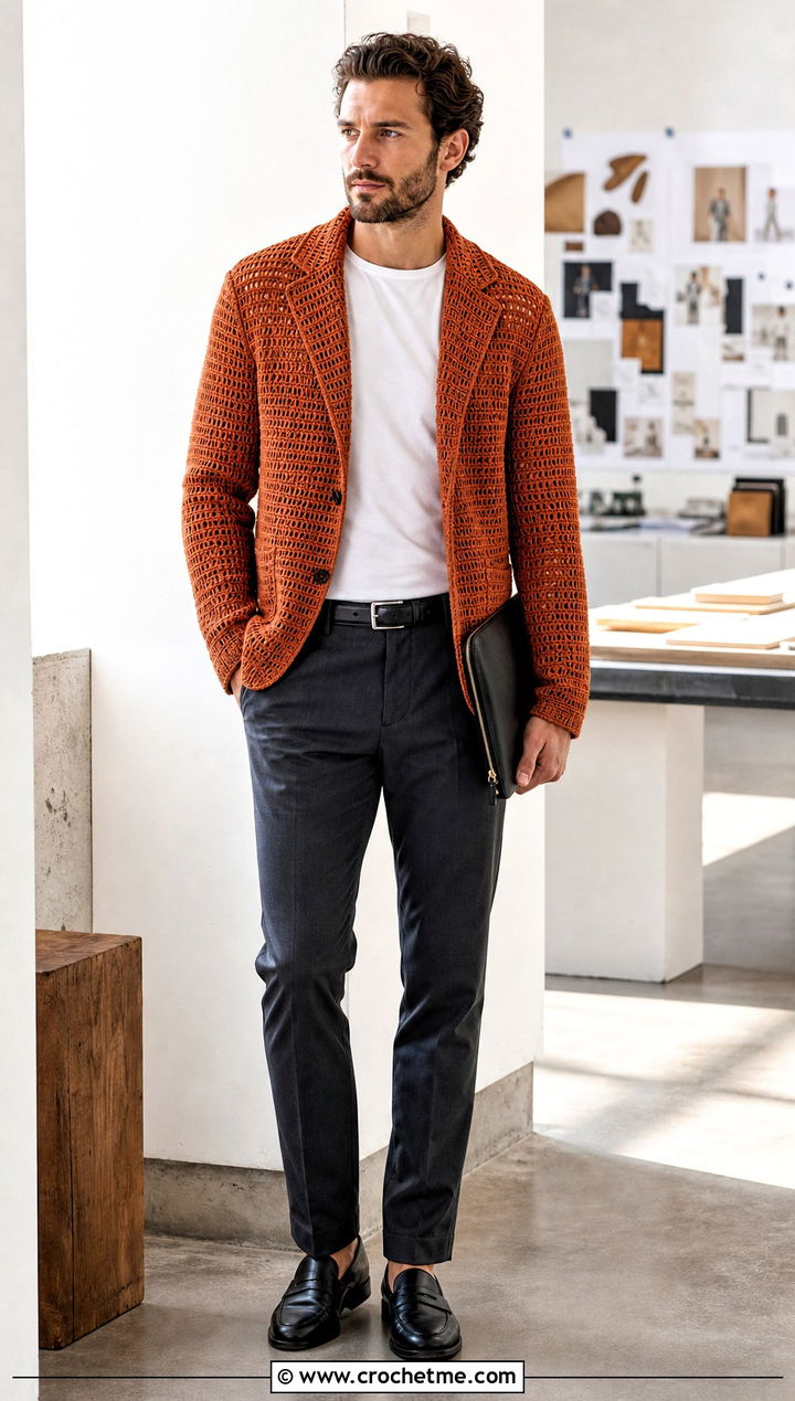 Crochet Blazer With Crew Neck T Shirt - 35 crochet mens clothes and outfit ideas