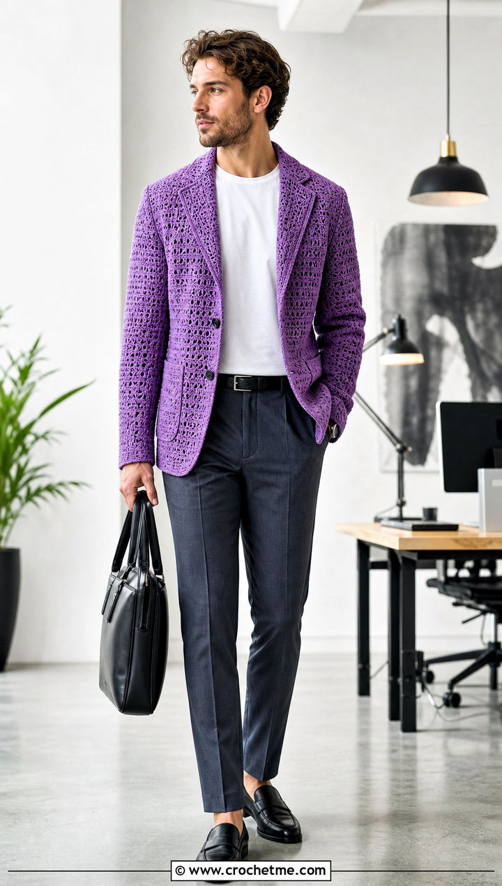 Crochet Blazer With Crewneck T Shirt - 25 Crochet Guys Clothes and outfit ideas
