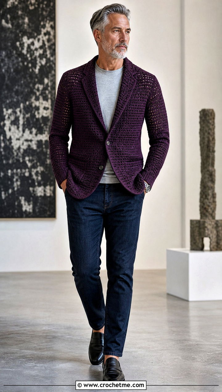 Crochet Blazer With Dark Denim - 25 crochet men's clothes and outfit ideas