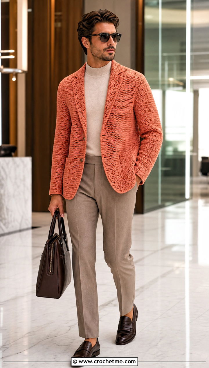 Crochet Blazer With Mock Neck Top - 25 crochet clothes men ideas