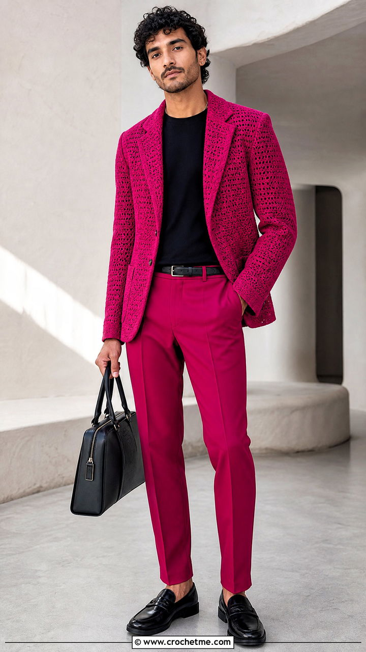 Crochet Blazer With Monochrome Separates - 35 crochet clothes for men outfit ideas