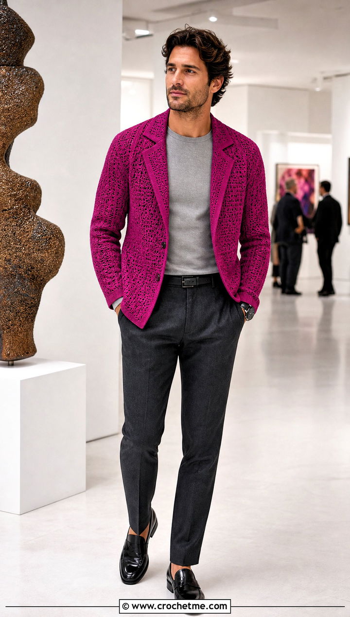 Crochet Blazer With Monochrome Trousers - 15 men crochet clothes and outfit ideas