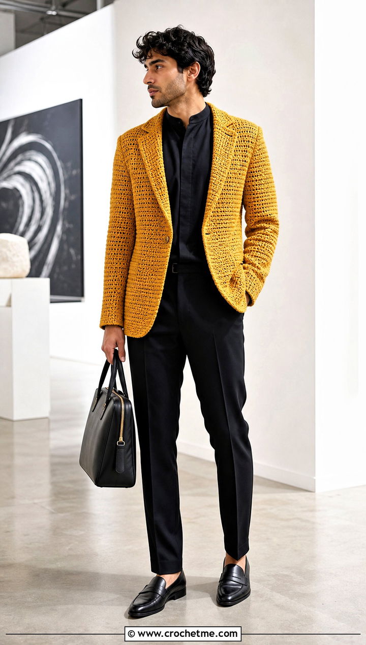 Crochet Blazer With Tailored Trousers - 25 Crochet Men Clothing and outfit ideas