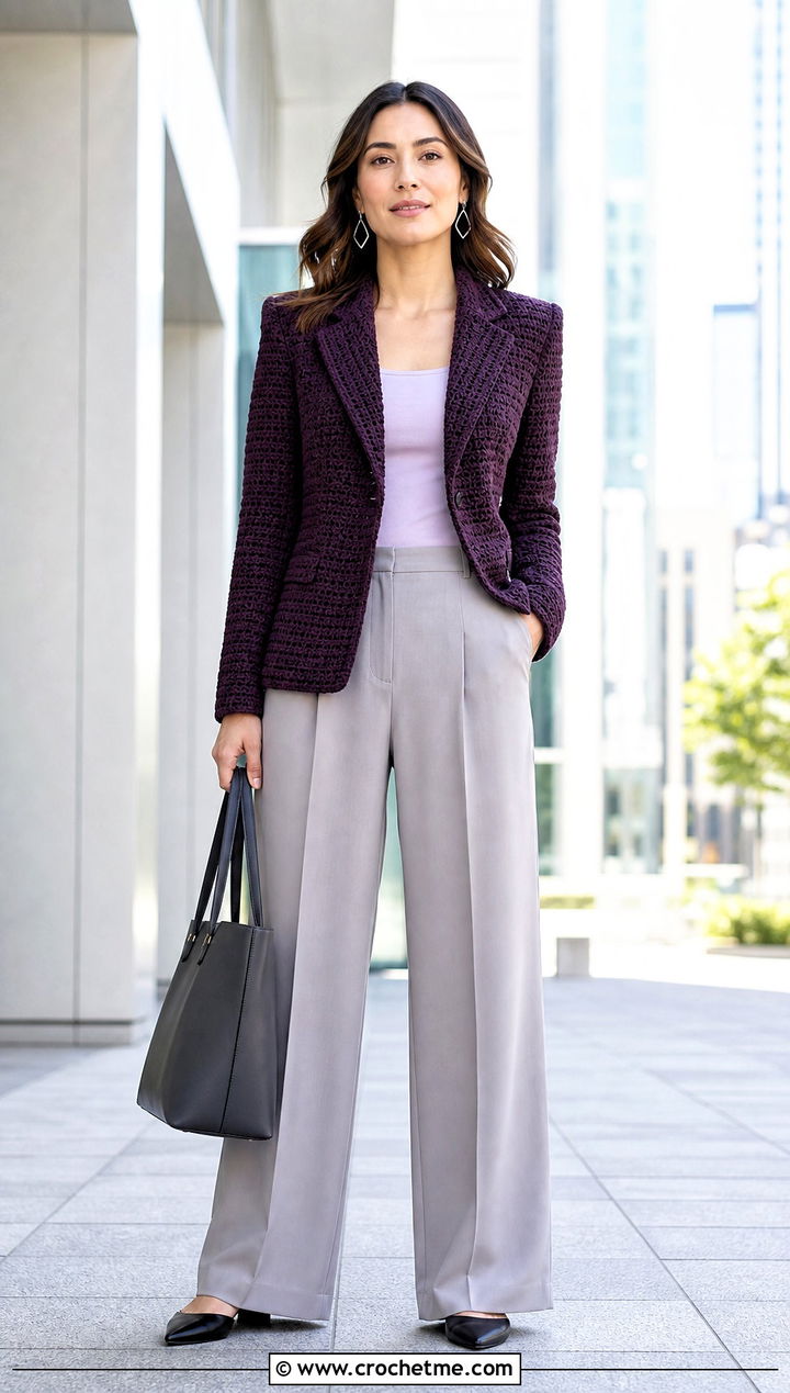 Crochet Blazer With Wide Leg Trousers - 25 Crochet Projects Aesthetic Clothes and outfit ideas
