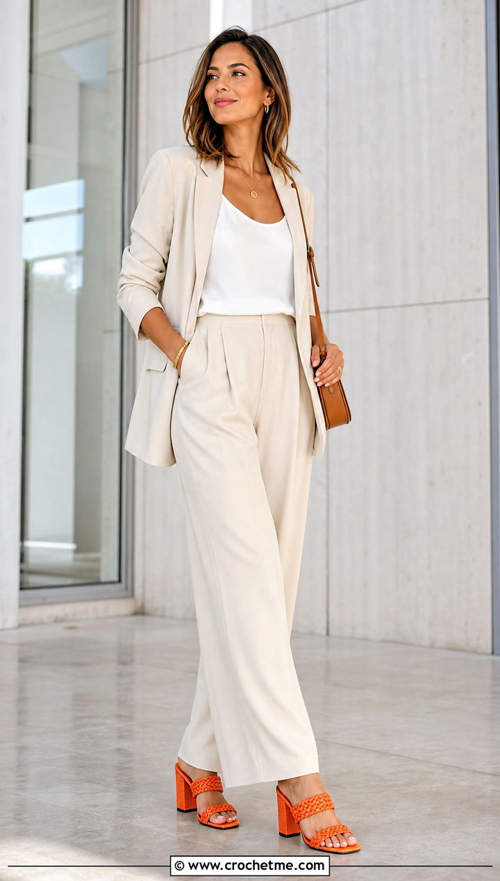 Crochet Block Heel Sandals With A Wide Leg Suit - 15 Crochet Shoes For Adults outfit ideas