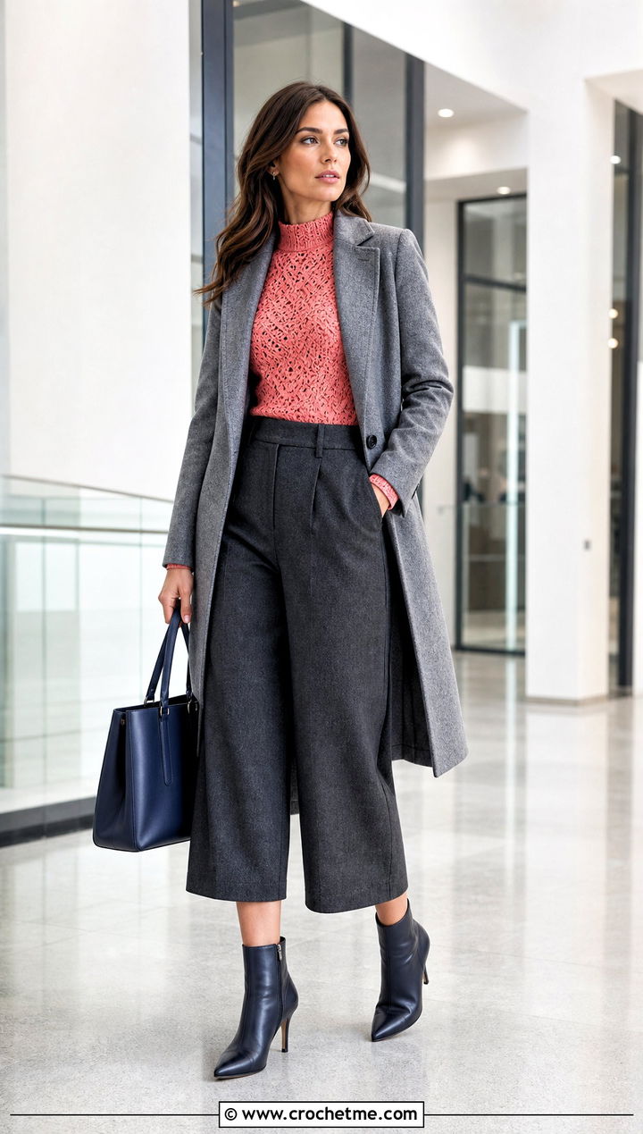 Crochet Blouse Top With Culottes - 35 winter crochet top outfit ideas