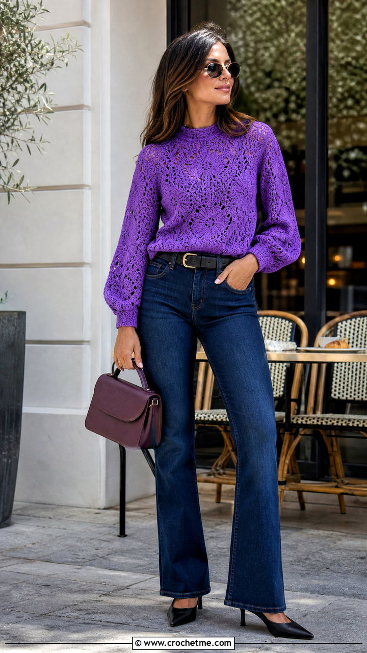 Crochet Blouse With Dark Wash Jeans - 35 crochet clothes for women outfit ideas