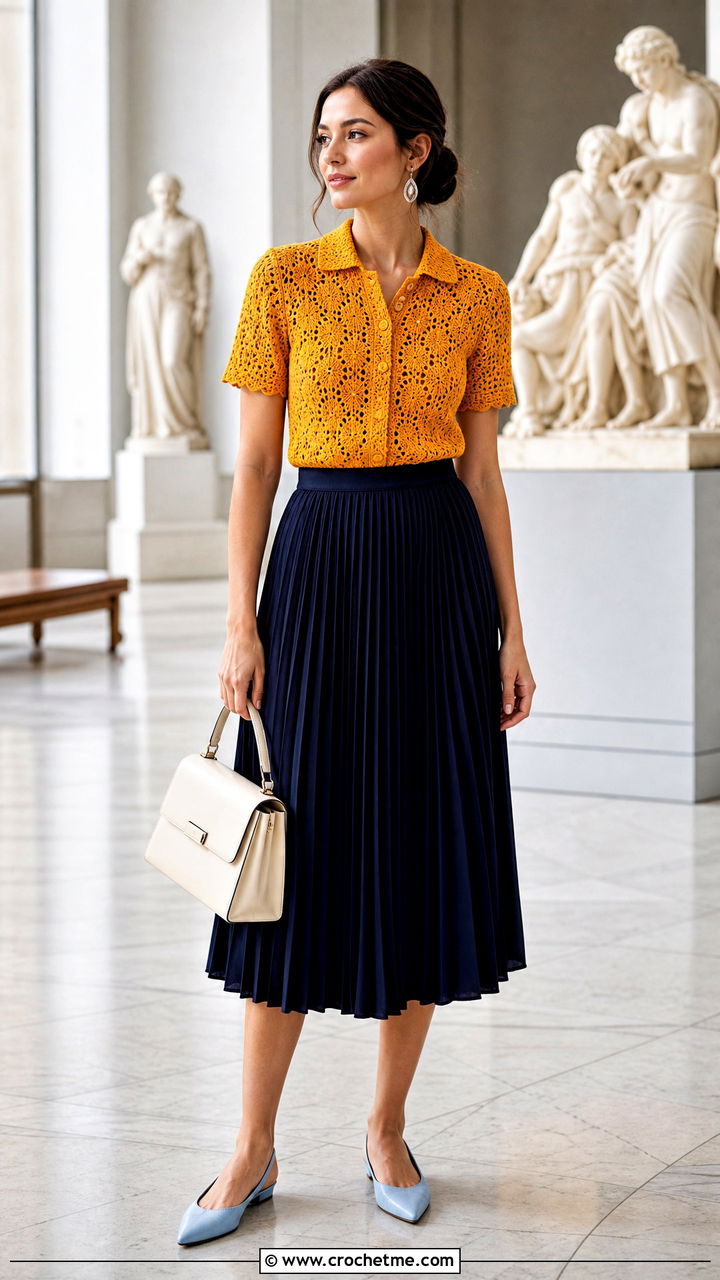 Crochet Blouse With Pleated Midi Skirt - 35 easy crochet clothes and outfit ideas