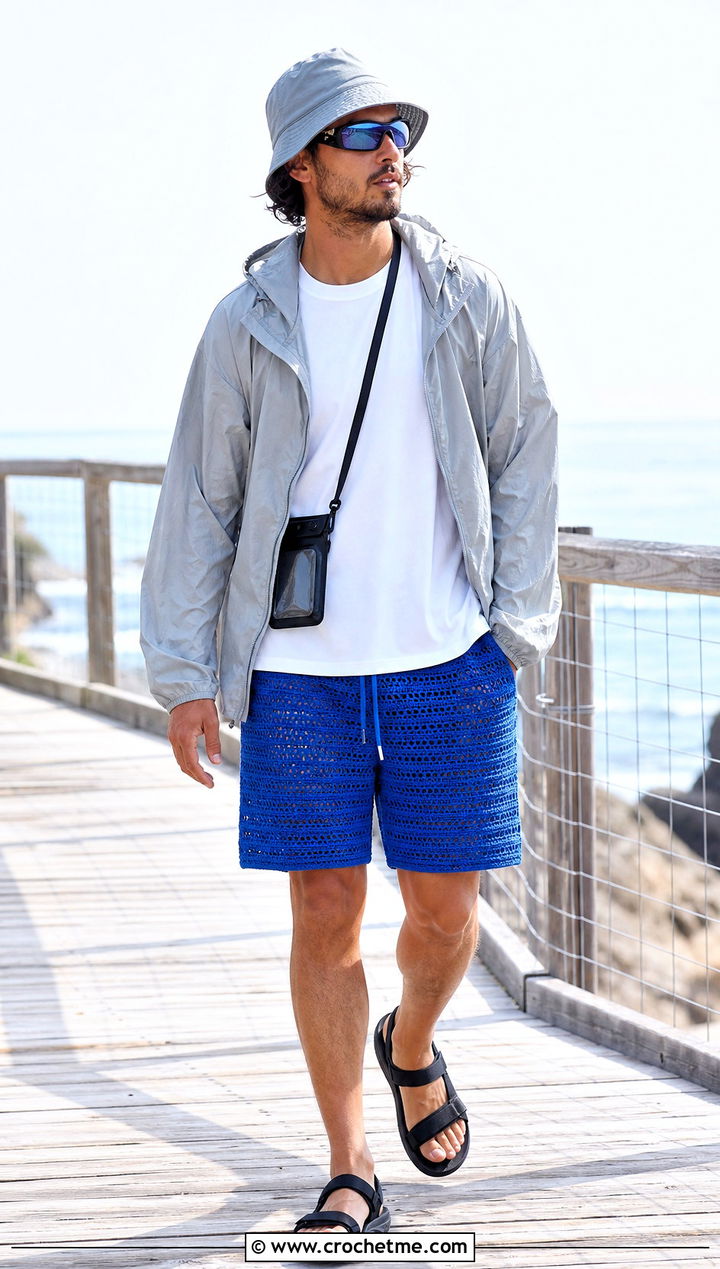 Crochet Board Shorts With Windbreaker - 15 crochet shorts men outfit ideas