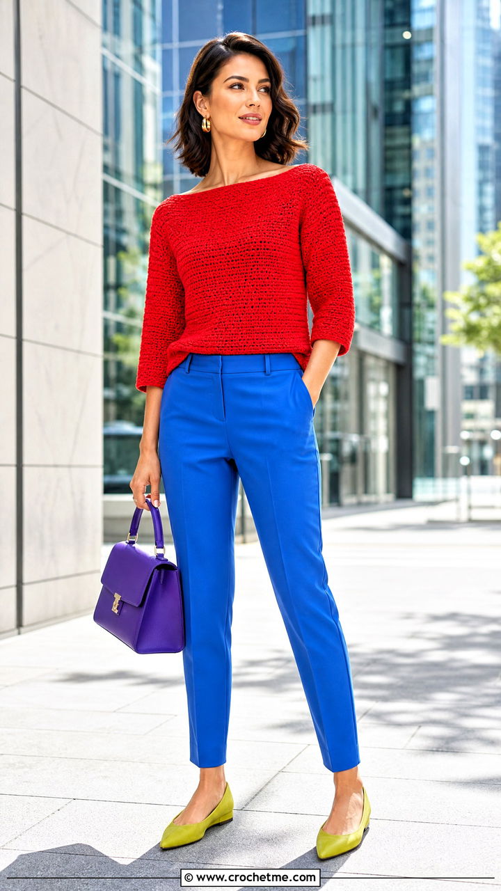 Crochet Boat Neck Top With Cigarette Pants - 35 crochet ladies tops outfit ideas