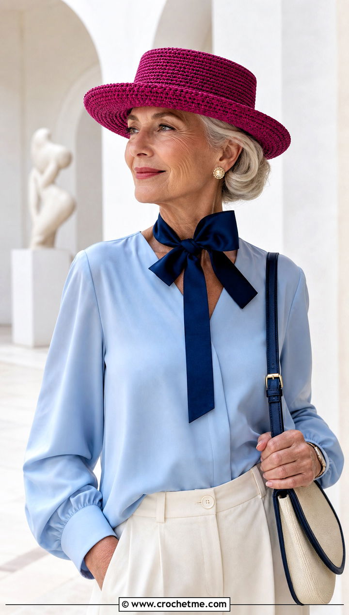 Crochet Boater Hat With Blouse And Culottes - 25 Crochet Hat For Grandma outfit ideas
