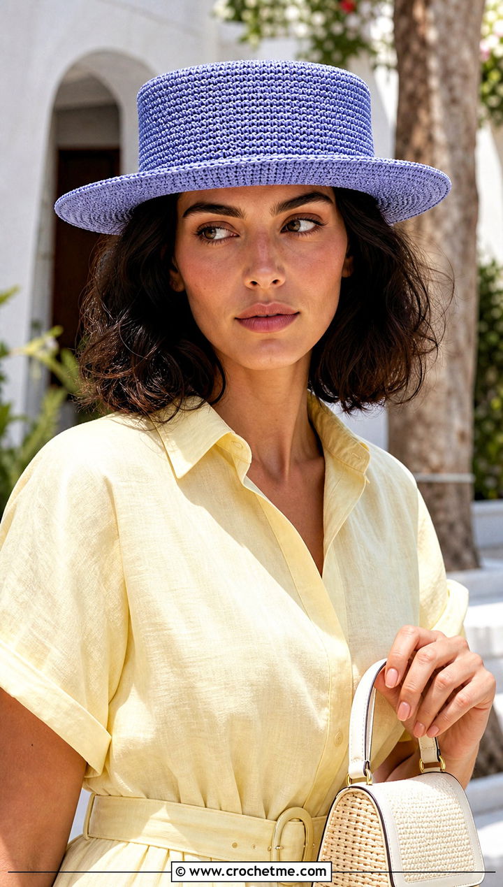 Crochet Boater Hat With Shirt Dress - 30 aesthetic crochet hat ideas