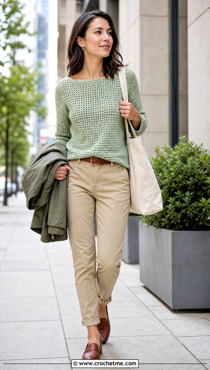 Crochet Boatneck Top With Chino Pants - 20 Crochet Top For Spring outfit ideas