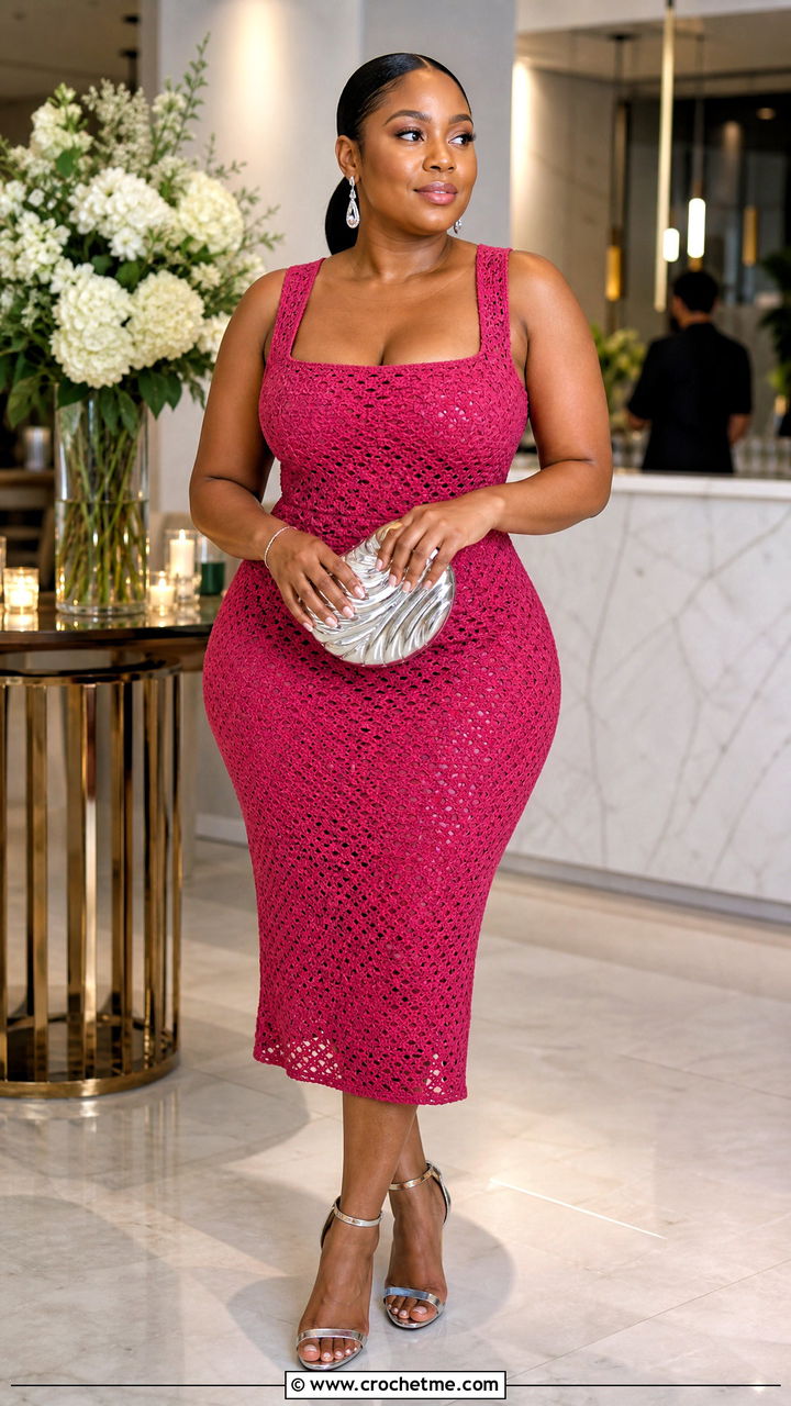 Crochet Bodycon Dress With Metallic Heels - 35 crochet outfits black women outfit ideas