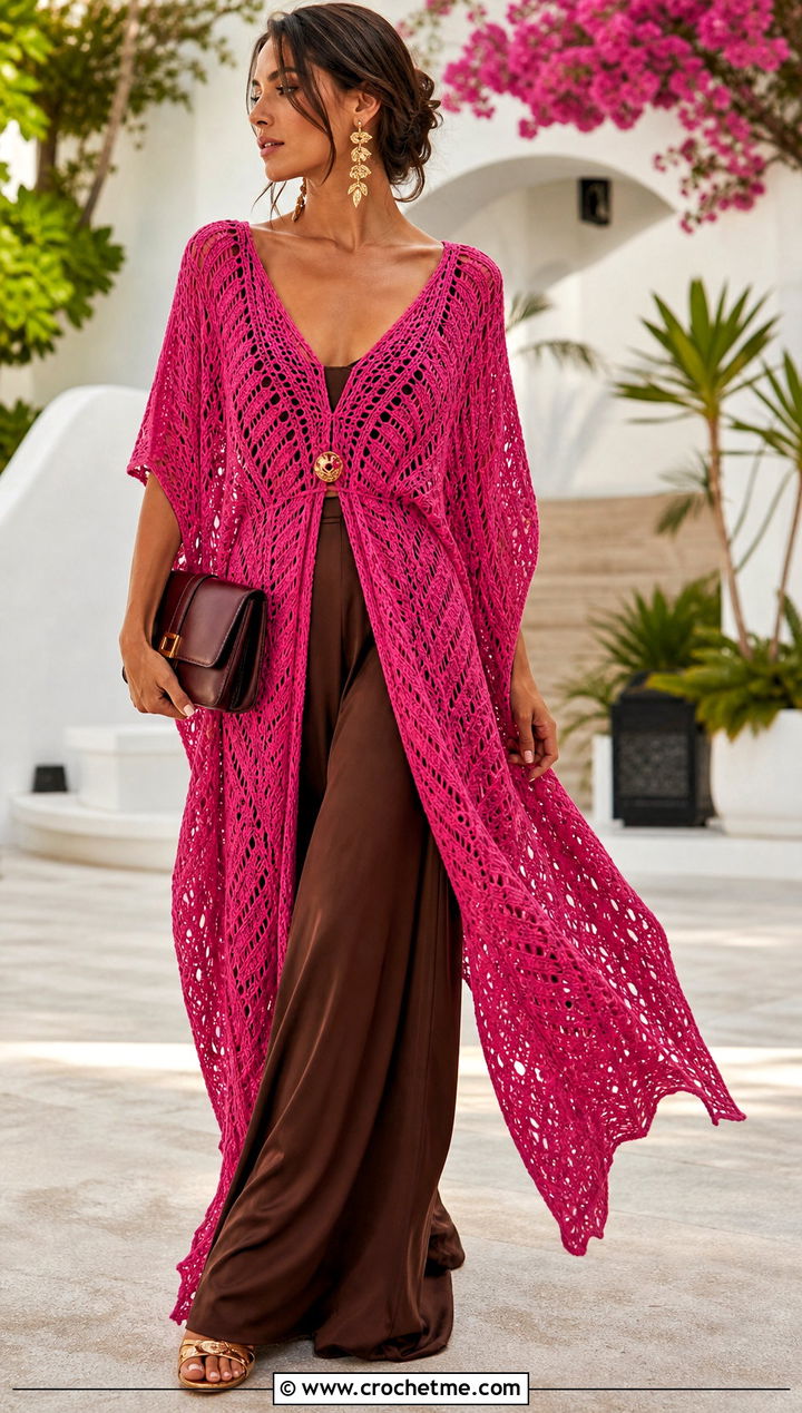 Crochet Boho Kaftan Dress With Wide Leg Pants - 30 crochet boho dress outfit ideas