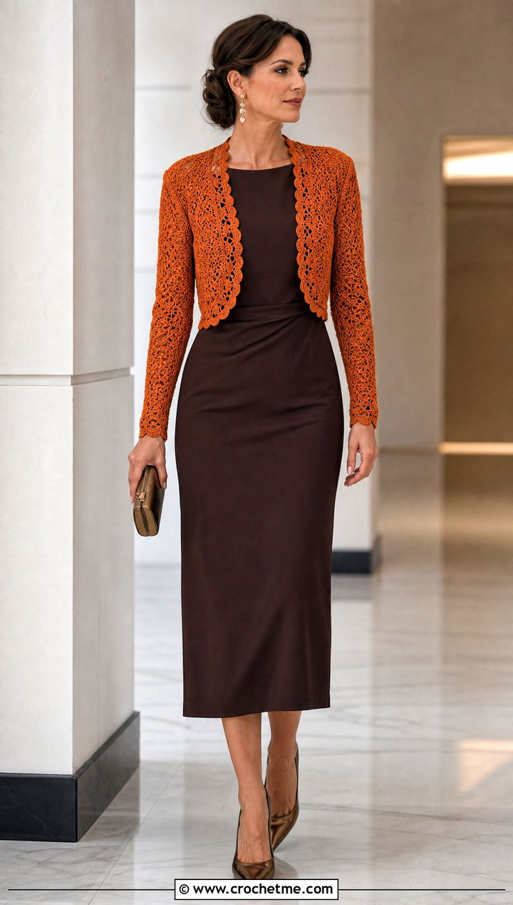 Crochet Bolero Cardigan With Column Dress - 15 Crochet Shirt Sweaters & Cardigans outfit ideas