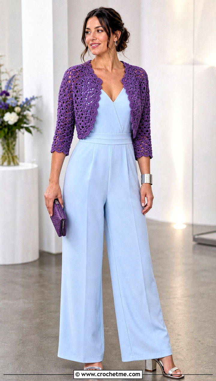 Crochet Bolero Cardigan With Jumpsuit - 25 unique crochet cardigan outfit ideas
