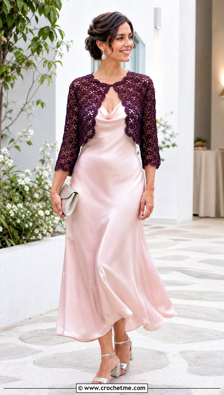 Crochet Bolero With Satin Slip Dress - 30 crochet summer clothing and outfit ideas