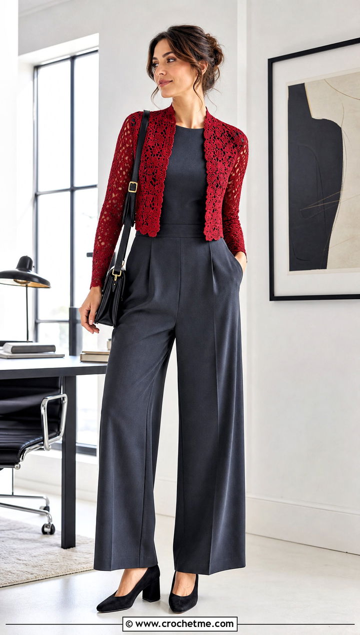 Crochet Bolero With Sleeveless Jumpsuit - 20 Crochet Clothes For Work outfit ideas
