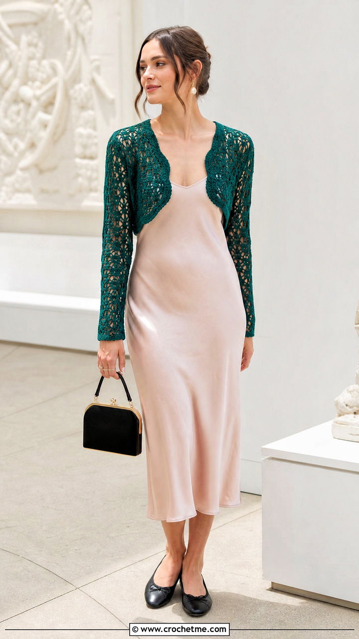 Crochet Bolero With Slip Dress - 35 aesthetic crochet clothes and outfit ideas