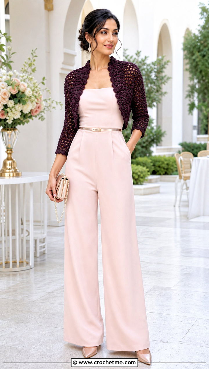 Crochet Bolero With Strapless Jumpsuit - 30 crochet clothing for beginners outfit ideas